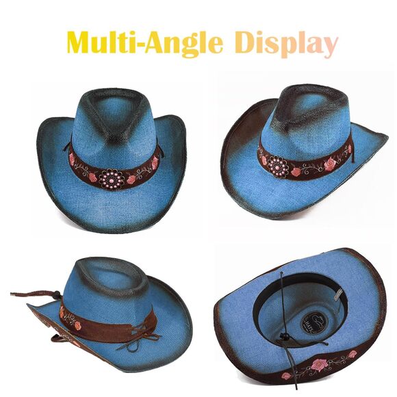 1813 Cowboy Hats For Women Blue Cowgirl Classic Woven Embroidered main image 4
